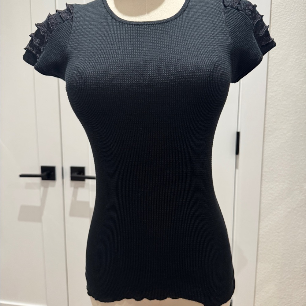 (SOLD) Piazza Sempione Black Textured Short Sleeve Top